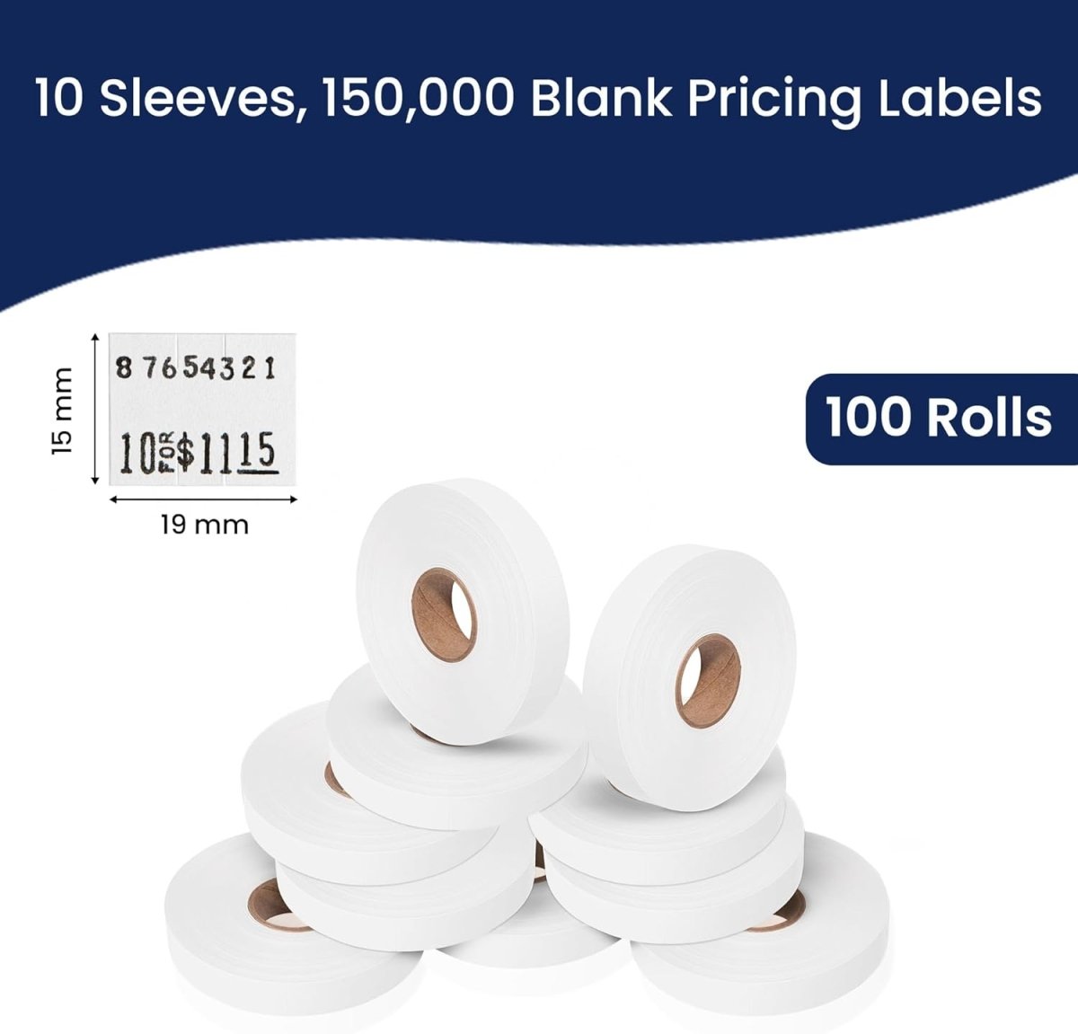 Perco Price Labels for Monarch 1115 - White Case of 10 Sleeves / 100 Rolls / 150000 Blank Pricing Labels