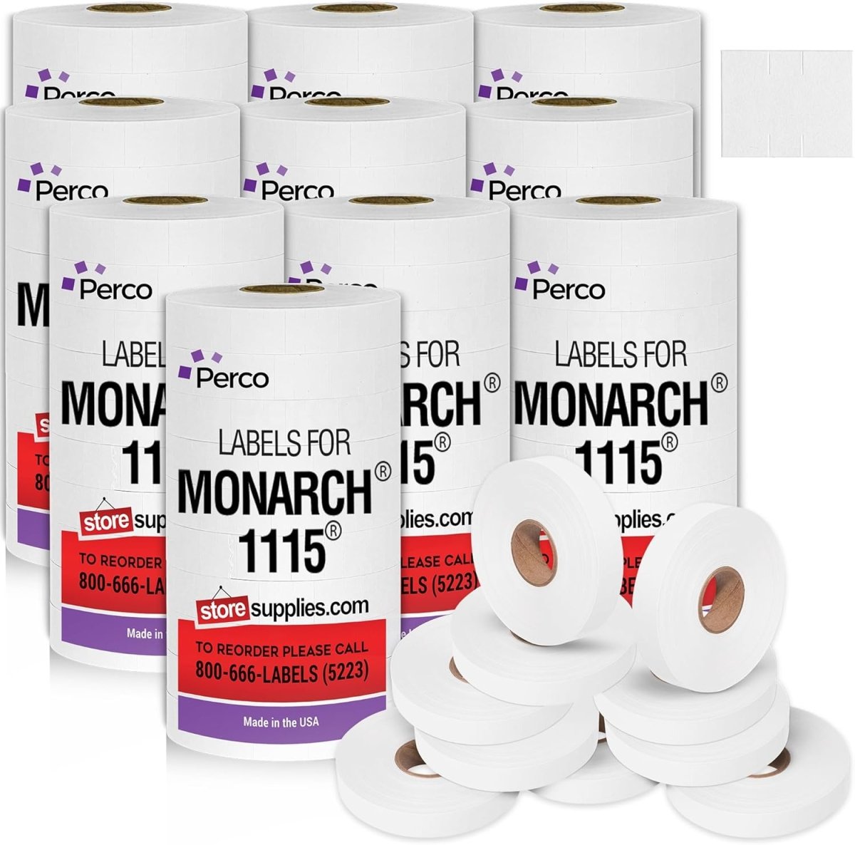 Perco Price Labels for Monarch 1115 - White Case of 10 Sleeves / 100 Rolls / 150000 Blank Pricing Labels