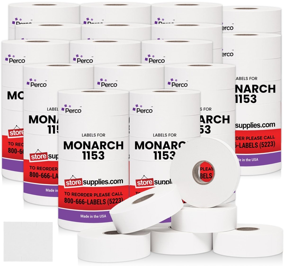 Perco Price Labels for Monarch 1153 - White Case of 16 Sleeves / 96 Rolls / 96000 Blank Pricing Labels