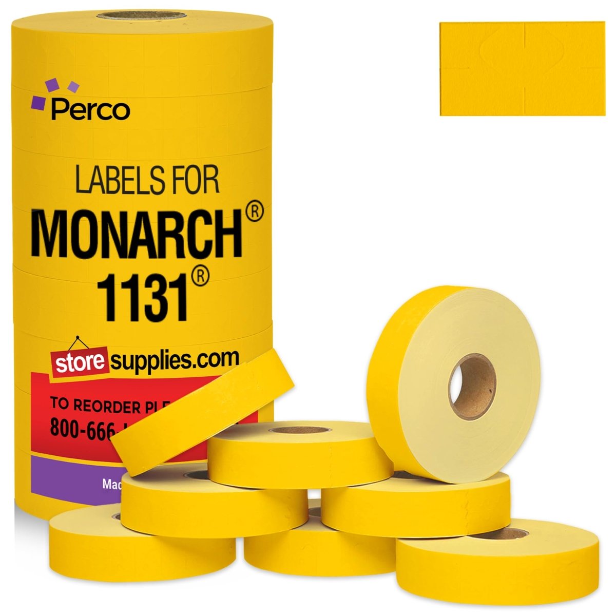 Perco Pricing Labeler Labels For Monarch 1131 - Yellow 1 Sleeve / 8 Rolls / 20000 Blank Pricing Labels