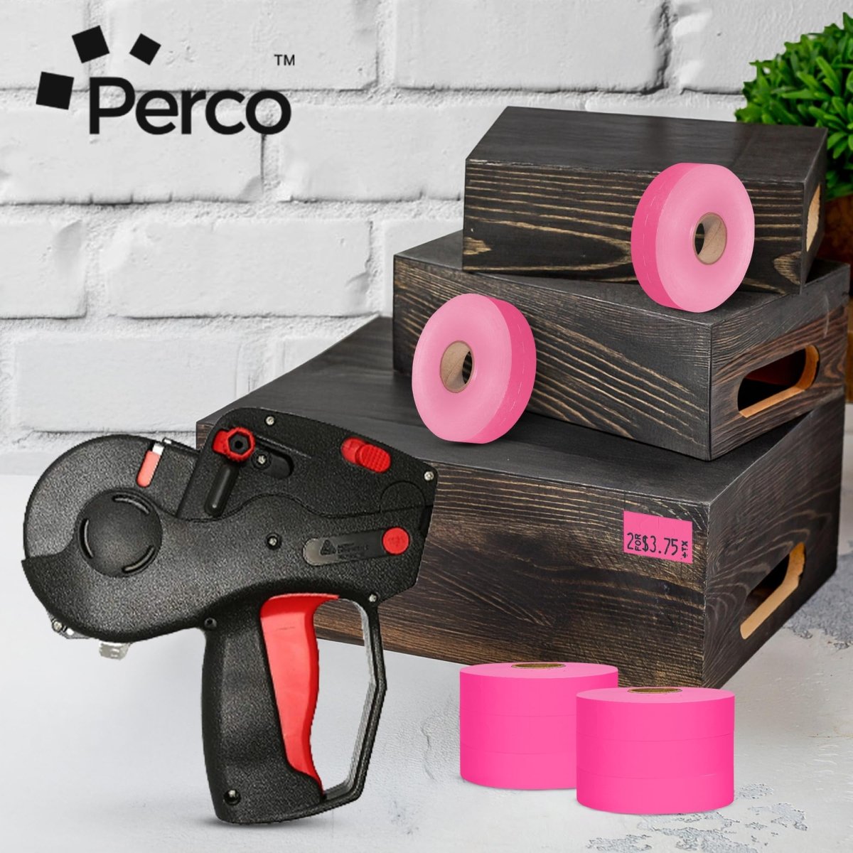 Perco Pricing Labeler Labels For Monarch 1131 - Fluorescent Pink 1 Sleeve / 8 Rolls / 20000 Blank Pricing Labels