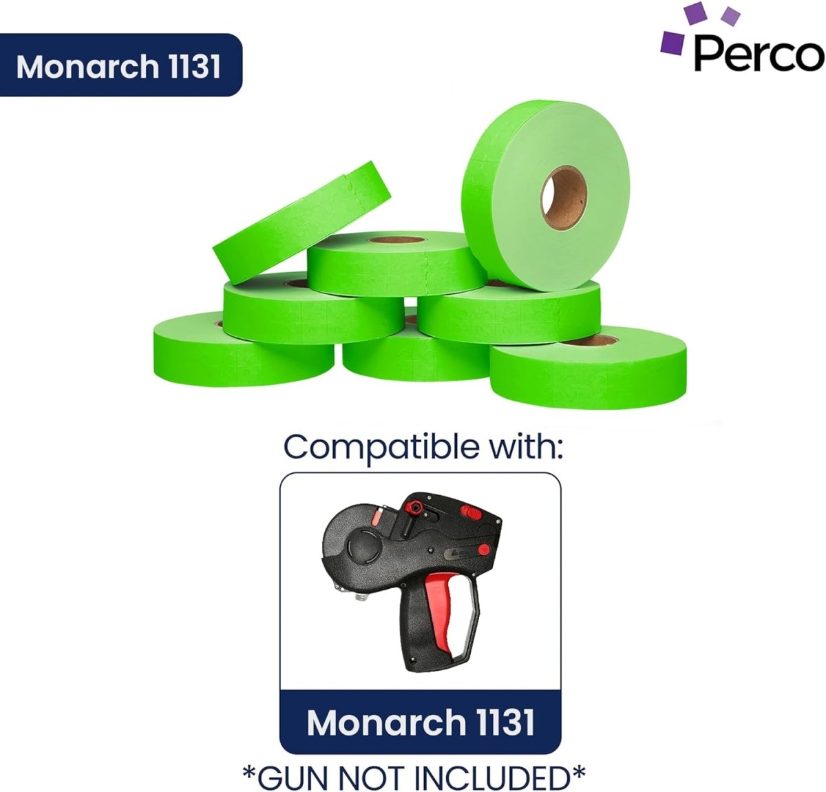 Perco Pricing Labeler Labels For Monarch 1131 - Fluorescent Green Case of 8 Sleeves / 64 Rolls / 160000 Blank Pricing Labels