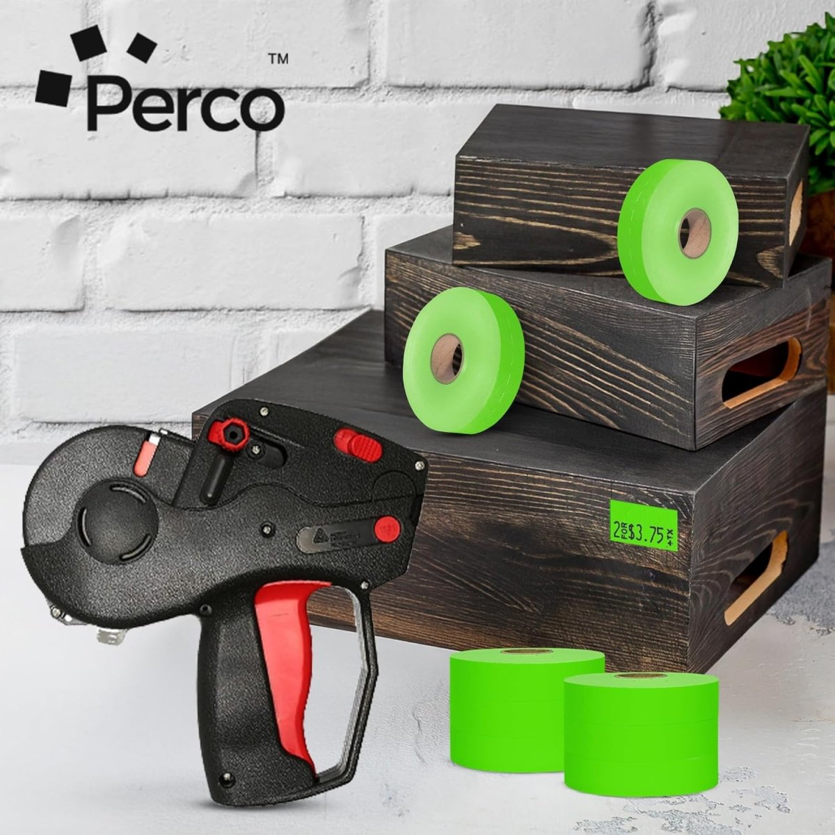 Perco Pricing Labeler Labels For Monarch 1131 - Fluorescent Green Case of 8 Sleeves / 64 Rolls / 160000 Blank Pricing Labels