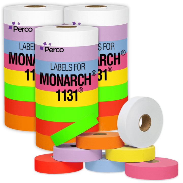 Perco Pricing Labels for Monarch 1131 Price Gun – Price Marking Labels with Ink Rolls Included - Multicolored 3 Sleeves
