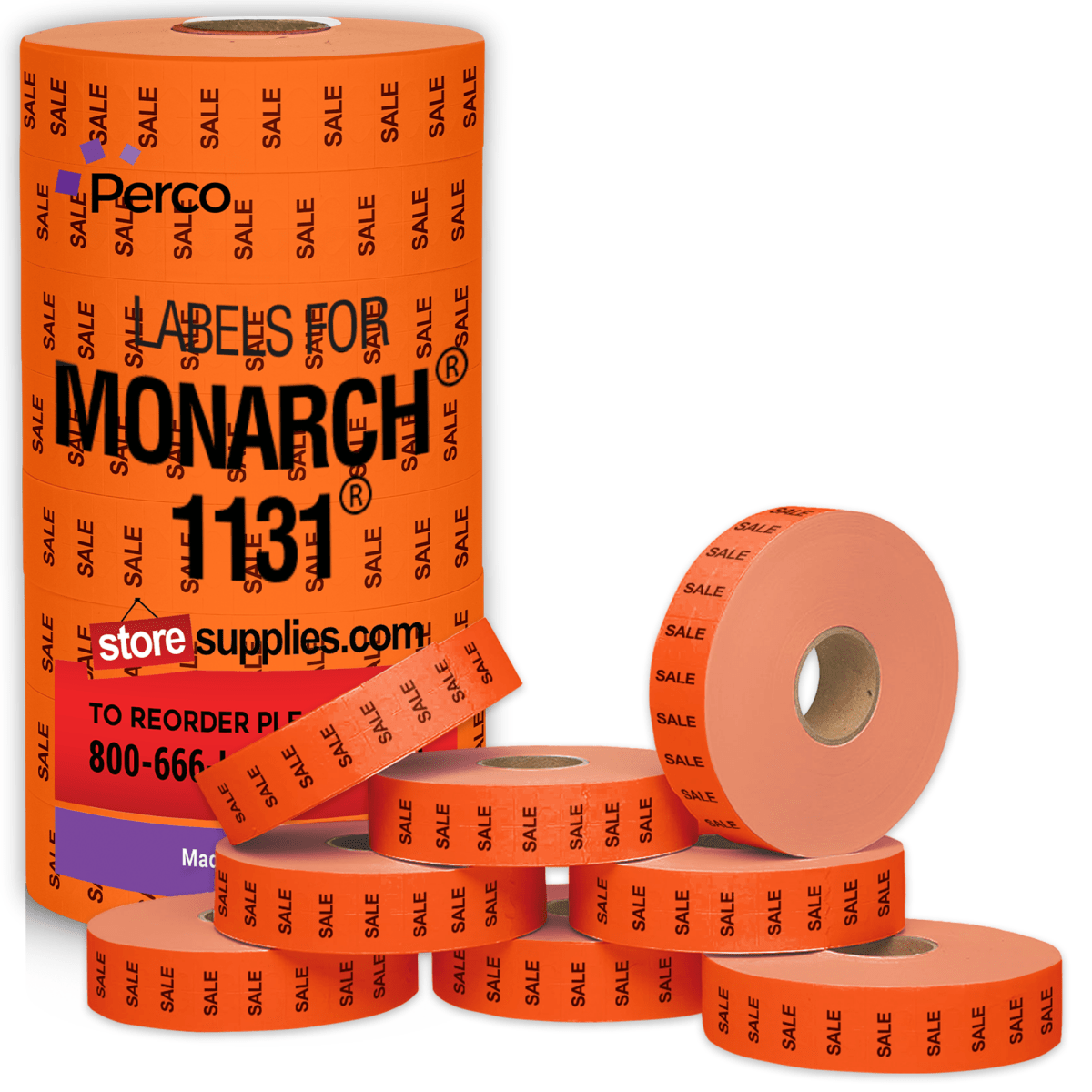 Perco Pricing Labels for Monarch 1131 Price Gun – Price Marking Labels with Ink Rolls Included - Sale 1 Sleeve / 8 Rolls / 20000 Blank Pricing Labels