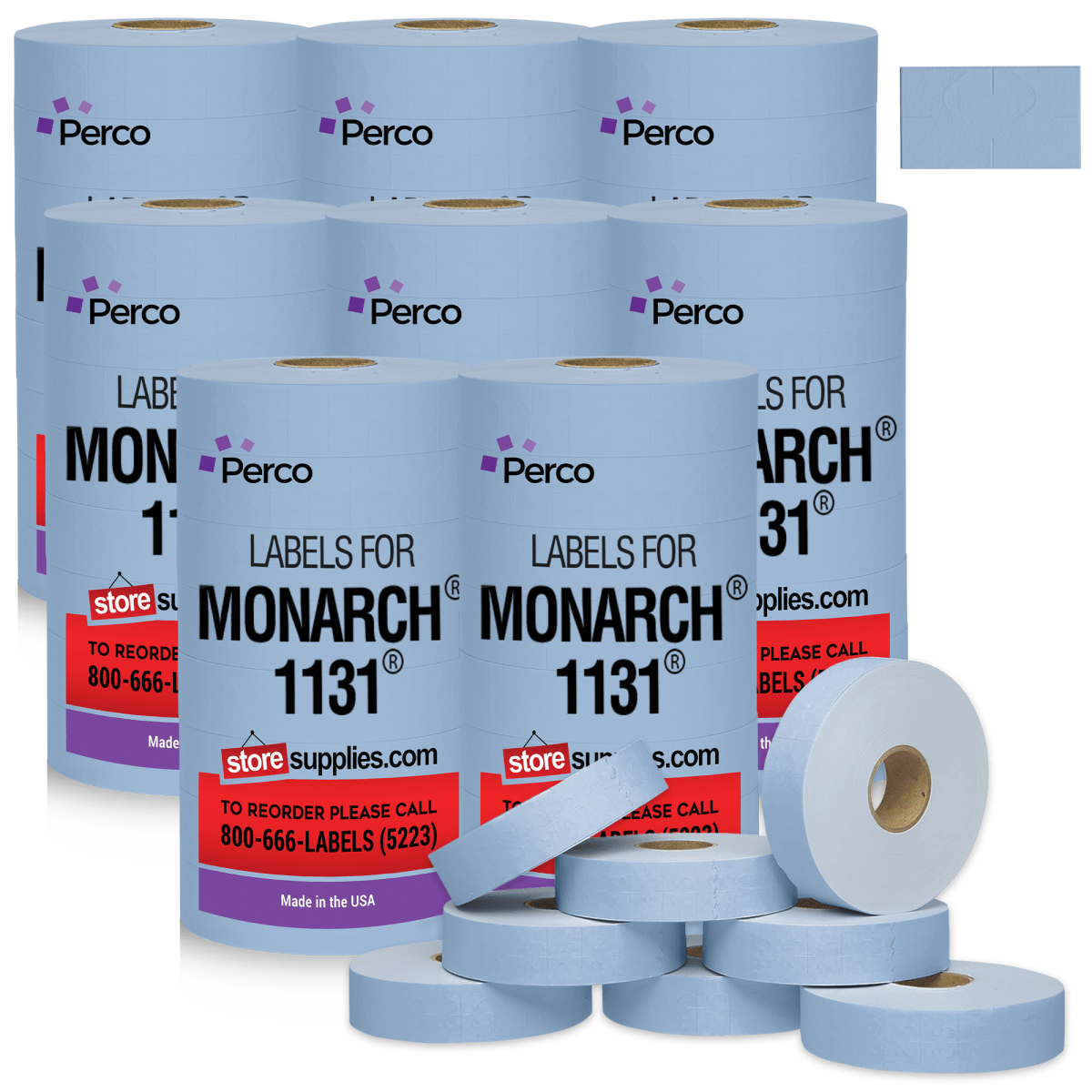 Perco Pricing Labels for Monarch 1131 Price Gun – Price Marking Labels with Ink Rolls Included - Blue 8 Sleeves / 64 Rolls / 160000 Blank Pricing Labels