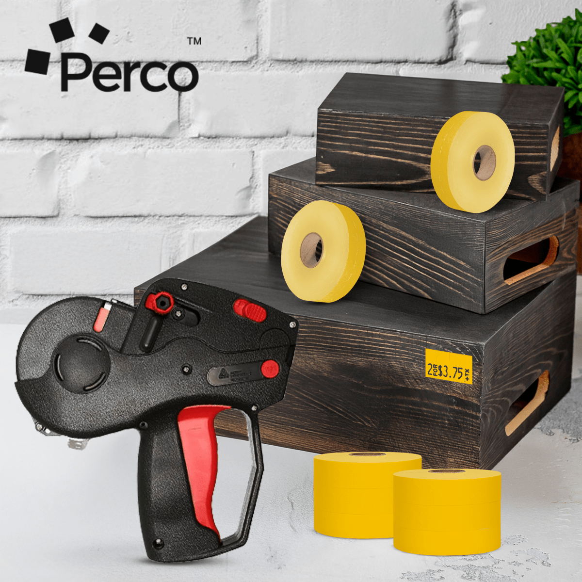 Perco Pricing Labels for Monarch 1131 Price Gun – Price Marking Labels with Ink Rolls Included - Yellow 3 Sleeves / 24 Rolls / 60000 Blank Pricing Labels