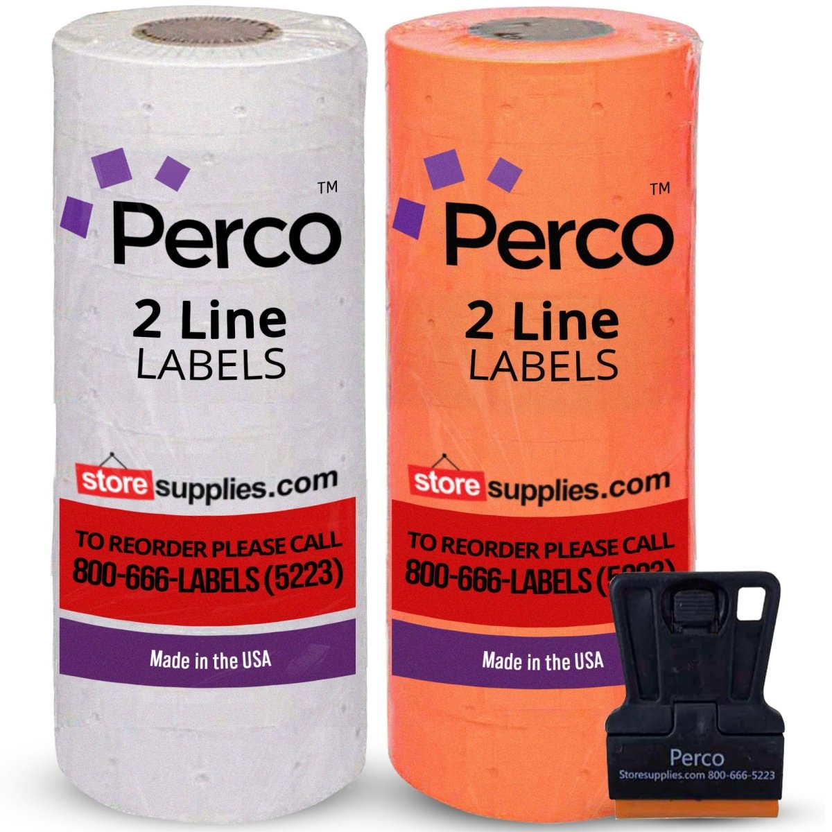 Perco Pro 2 - Line Color Code Labels - White and Fluorescent Red / 2 Sleeves / 16 rolls / 12000 Blank Pricing Labels