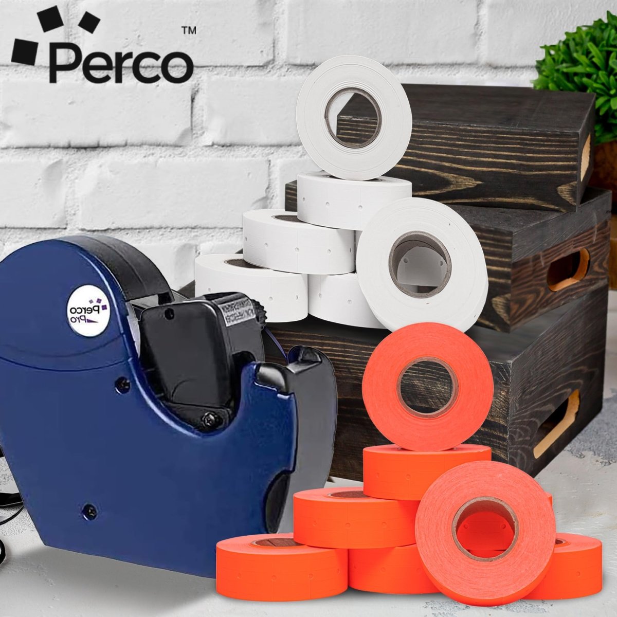 Perco Pro 2 - Line Color Code Labels - White and Fluorescent Green / 2 Sleeves / 16 rolls / 12000 Blank Pricing Labels