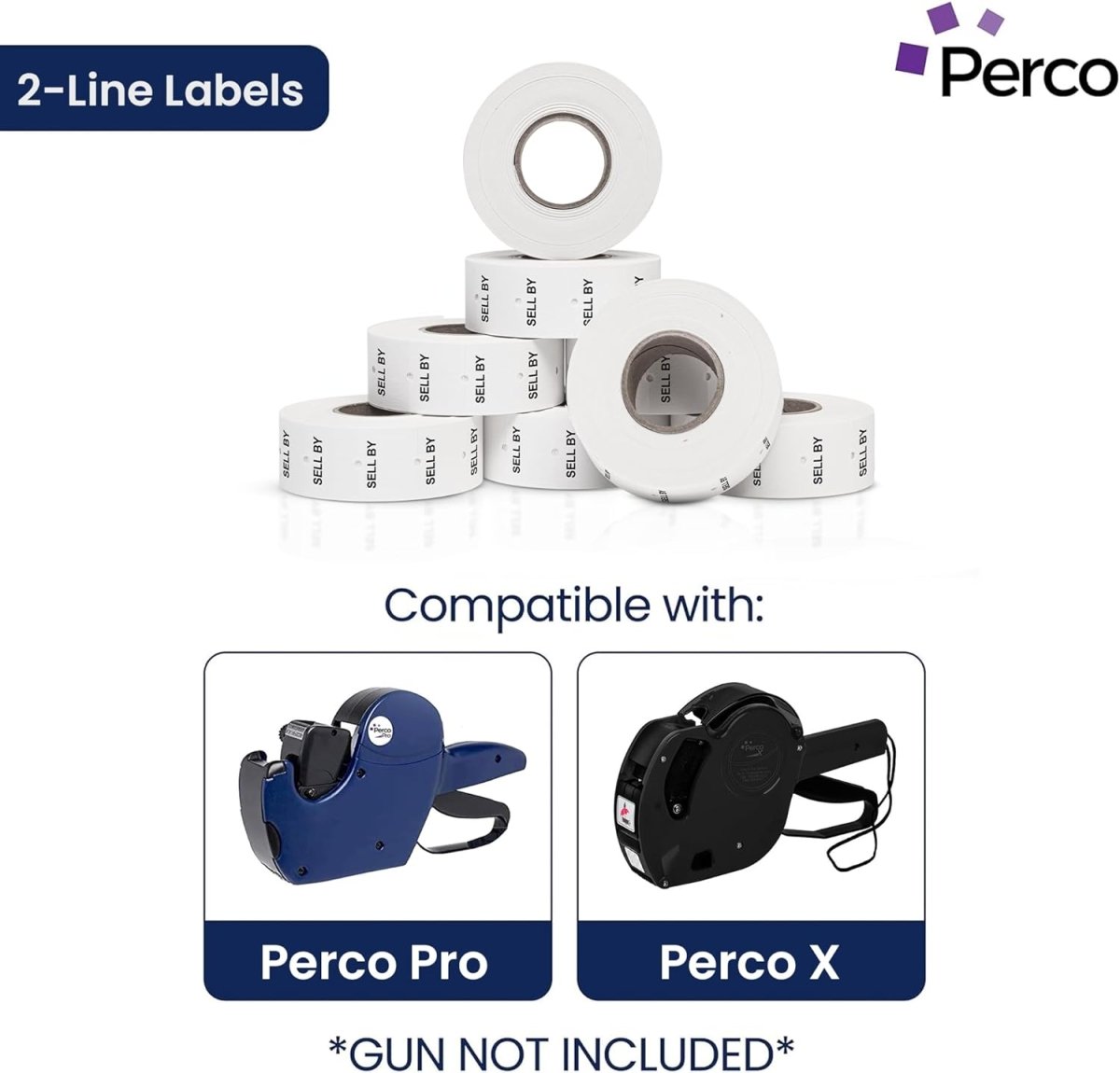Perco Pro - 2 Line Date Labels for Perco 2 Line Date Guns - Made in USA - SELL BY 4 Sleeves / 32 Rolls / 24000 Blank Date Labels