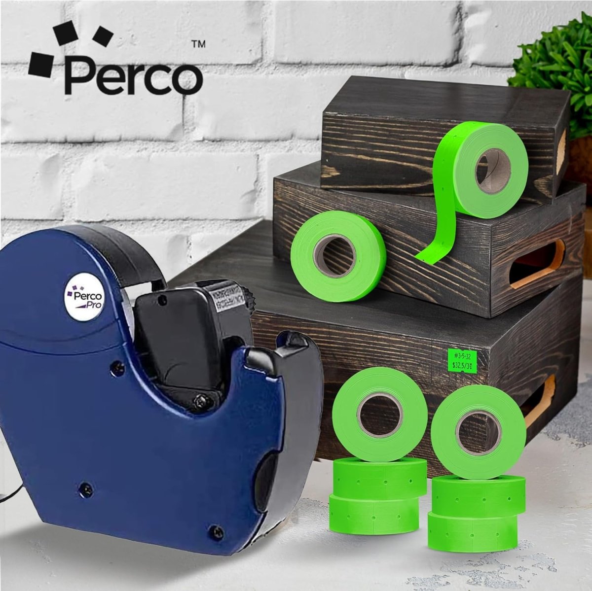 Perco Pro 2 - Line Labels - Fluorescent Green Case of 10 Sleeves / 64 Rolls / 60000 Blank Pricing Labels