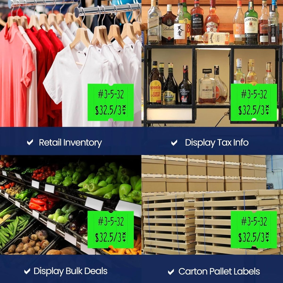 Perco Pro 2 - Line Labels - Fluorescent Green Package of 4 Sleeves / 32 Rolls / 24000 Blank Pricing Labels