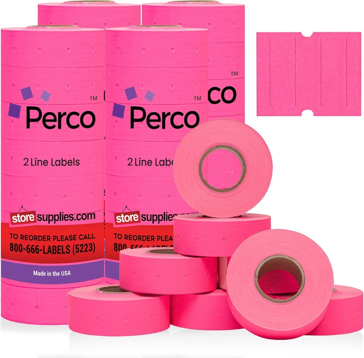 Perco Pro 2 - Line Labels - Fluorescent Pink Package of 4 Sleeves / 32 Rolls / 24000 Blank Pricing Labels