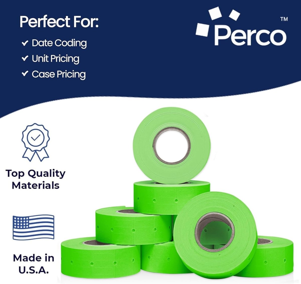 Perco Pro 2 - Line Labels - Fluorescent Green Package of 4 Sleeves / 32 Rolls / 24000 Blank Pricing Labels