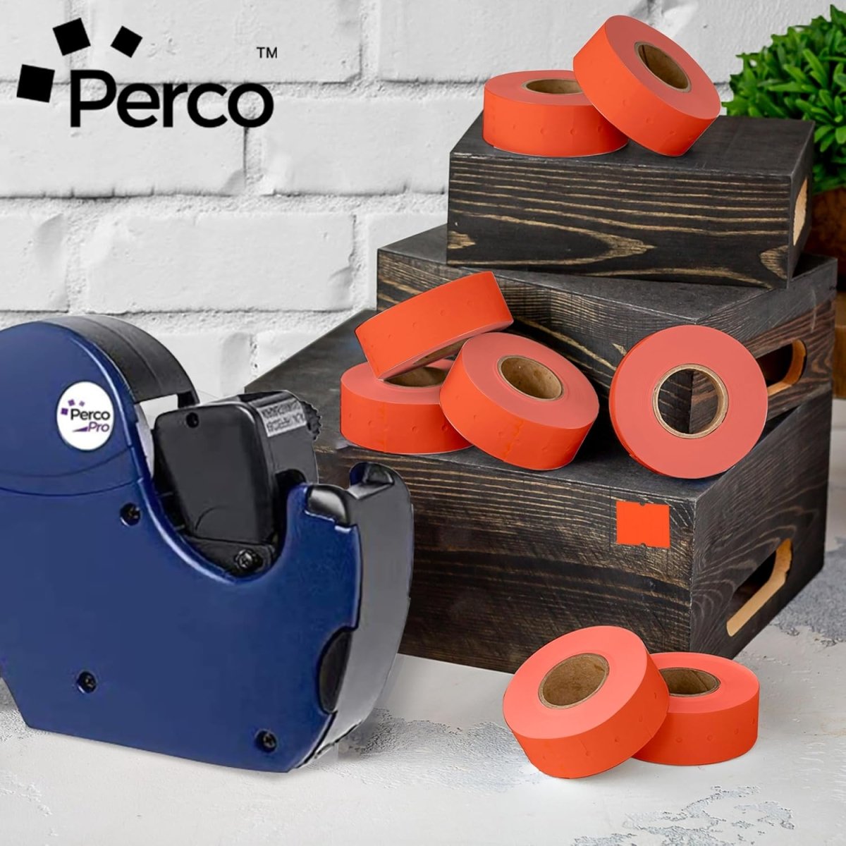 Perco Pro 2 - Line Labels - Fluorescent Red 1 Sleeve / 8 Rolls / 6000 Blank Pricing Labels
