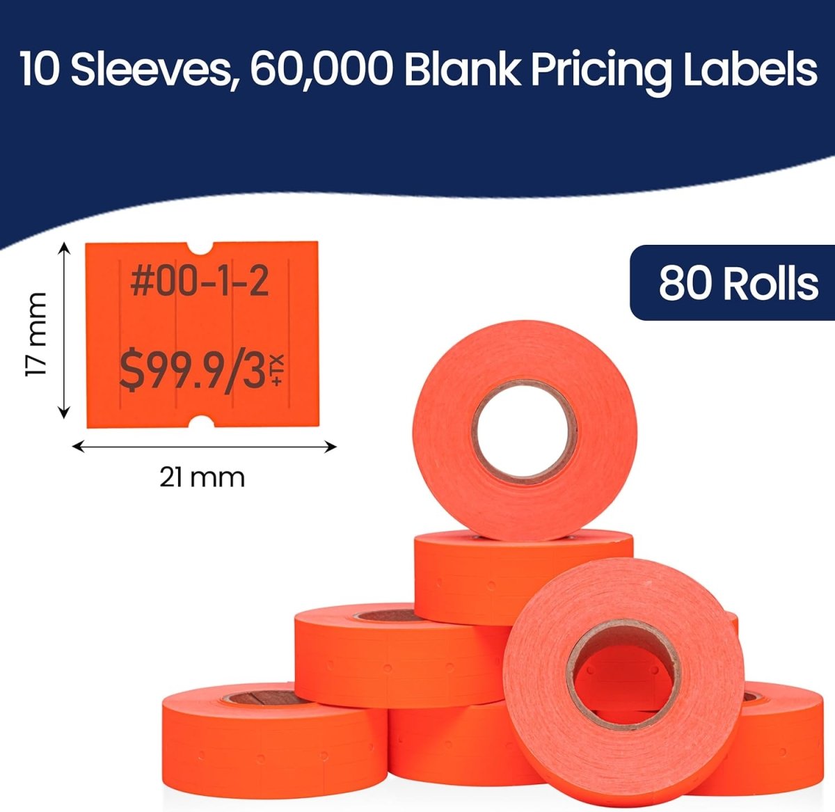 Perco Pro 2 - Line Labels - Fluorescent Red Case of 10 Sleeves / 64 Rolls / 60000 Blank Pricing Labels