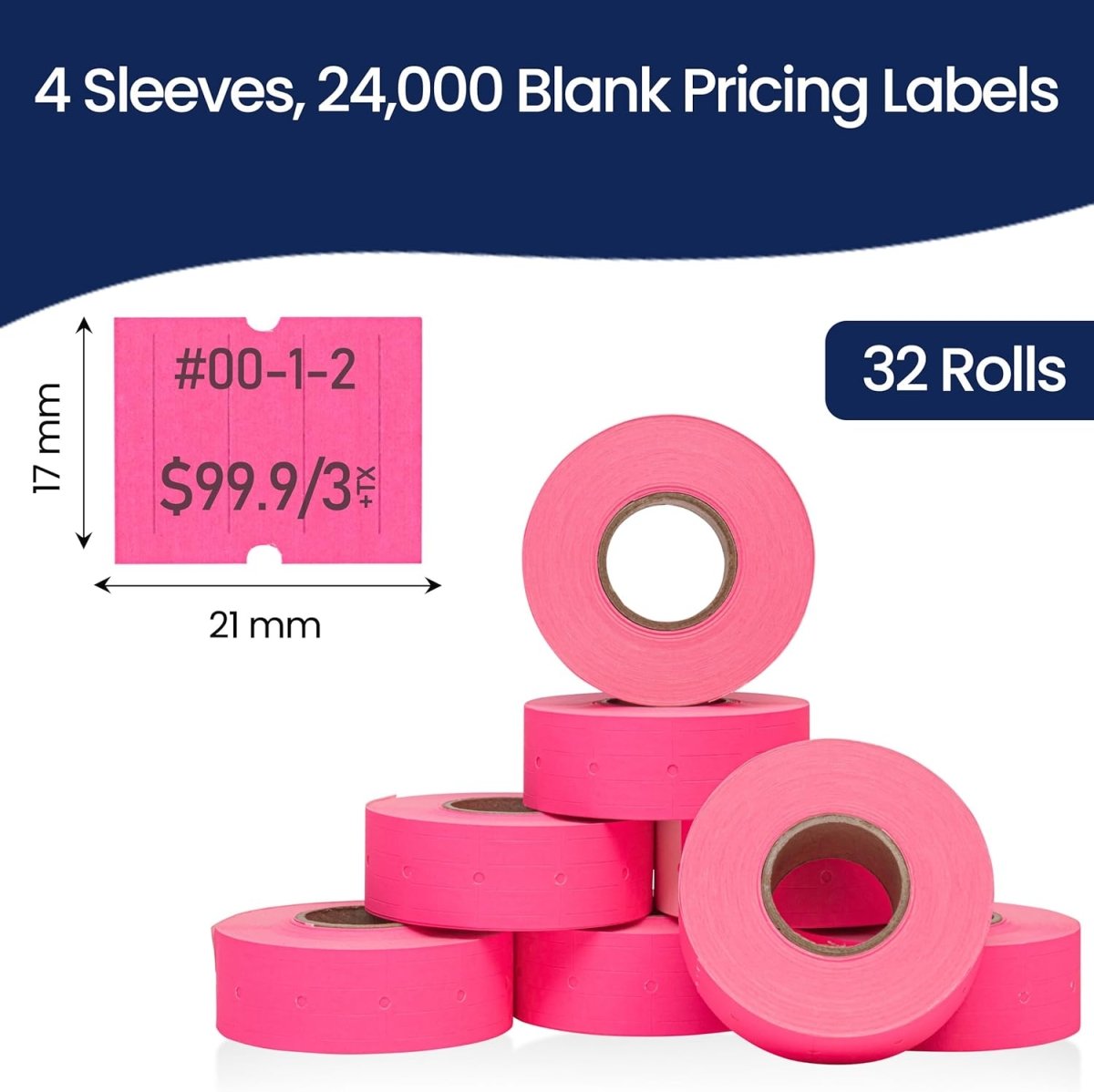 Perco Pro 2 - Line Labels - Fluorescent Pink Package of 4 Sleeves / 32 Rolls / 24000 Blank Pricing Labels