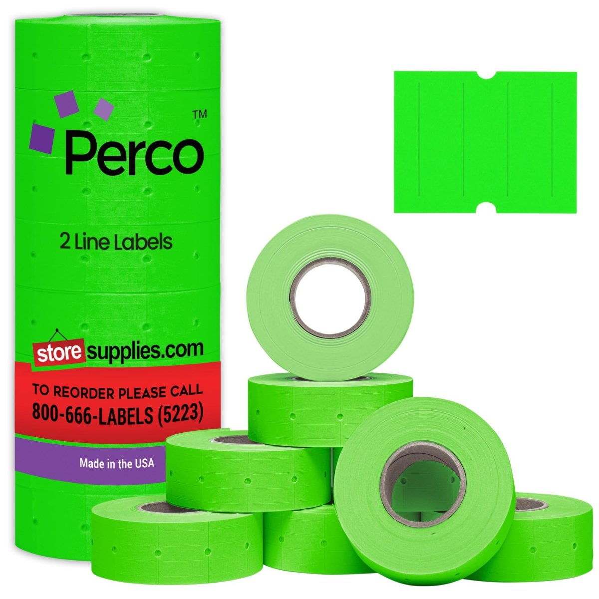 Perco Pro 2 - Line Labels - Fluorescent Green 1 Sleeve / 8 Rolls / 6000 Blank Pricing Labels