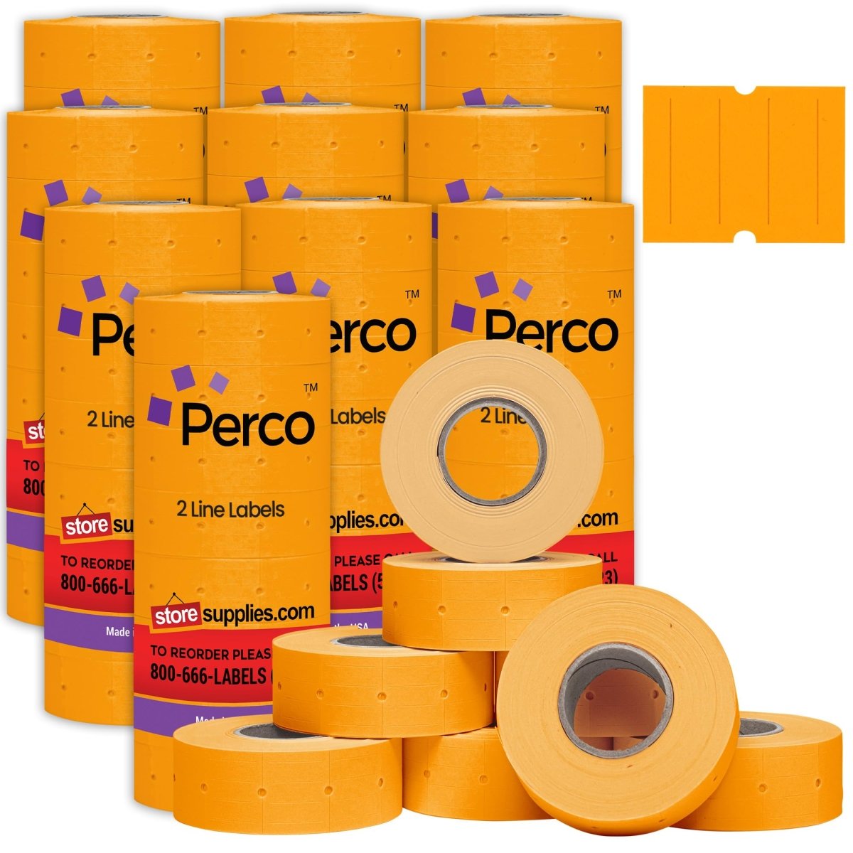 Perco Pro 2 - Line Labels - Fluorescent Orange Case of 10 Sleeves / 64 Rolls / 60000 Blank Pricing Labels