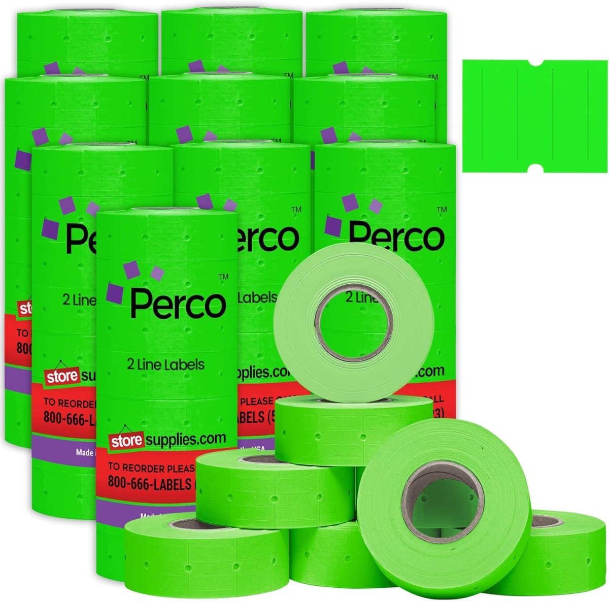 Perco Pro 2 - Line Labels - Fluorescent Green Case of 10 Sleeves / 64 Rolls / 60000 Blank Pricing Labels