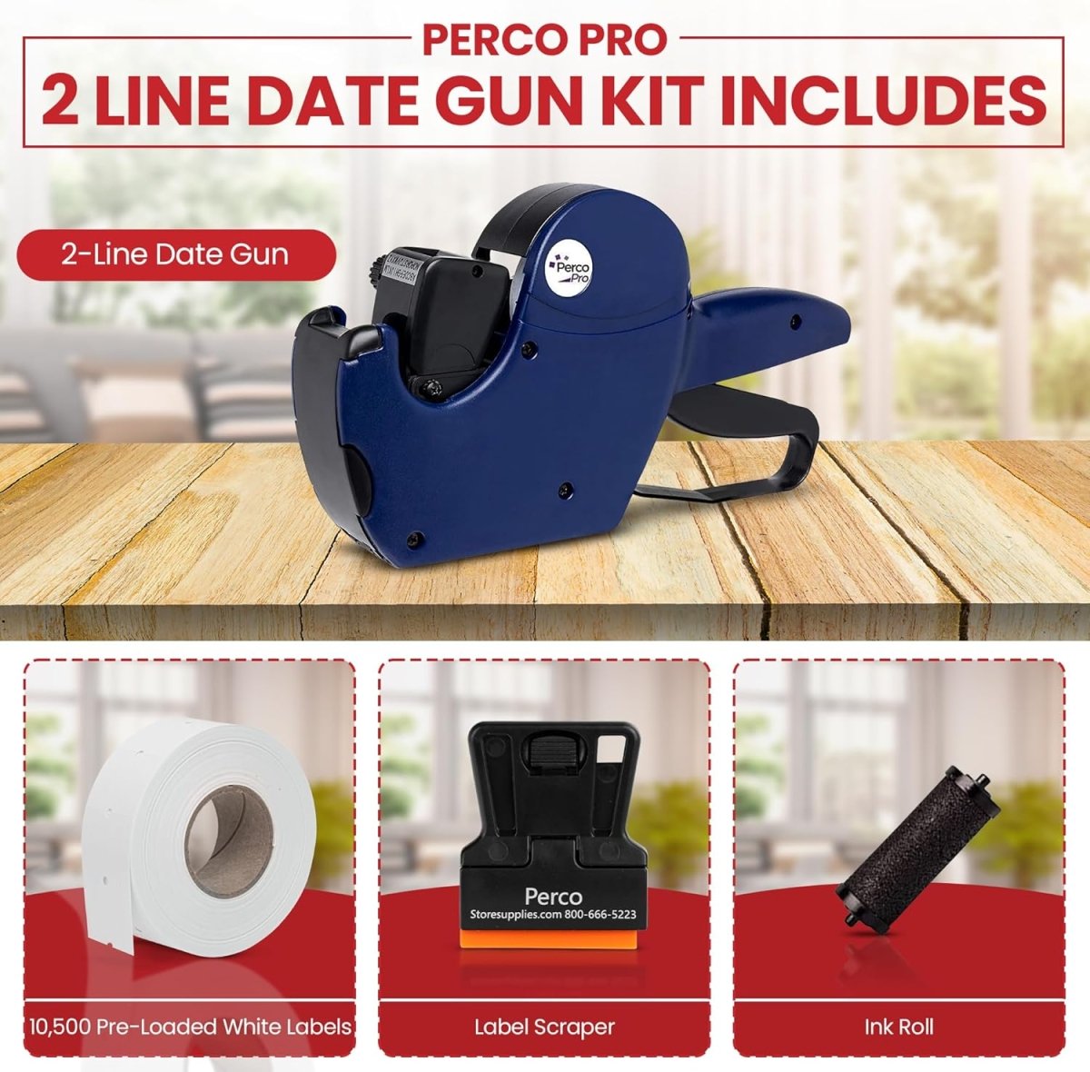 Perco Pro 2 Line - Compatible with compatible_with_product_page | Color: Perco Pro 2 Line Labeler Kit | Quantity: Date Gun | Adhesive: global.AdhesiveType | SKU: PL-DATE-2-GUNKITW | - shop_