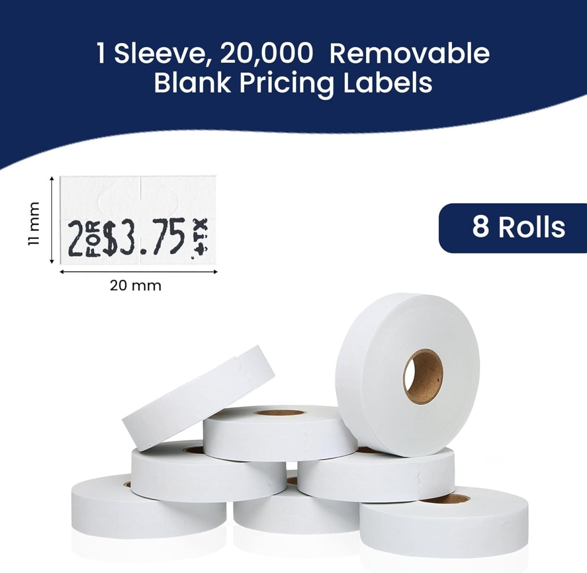 Perco Removable Price Labels for Monarch 1131 - 1 Sleeve / 8 Rolls / 20000 Blank Pricing Labels
