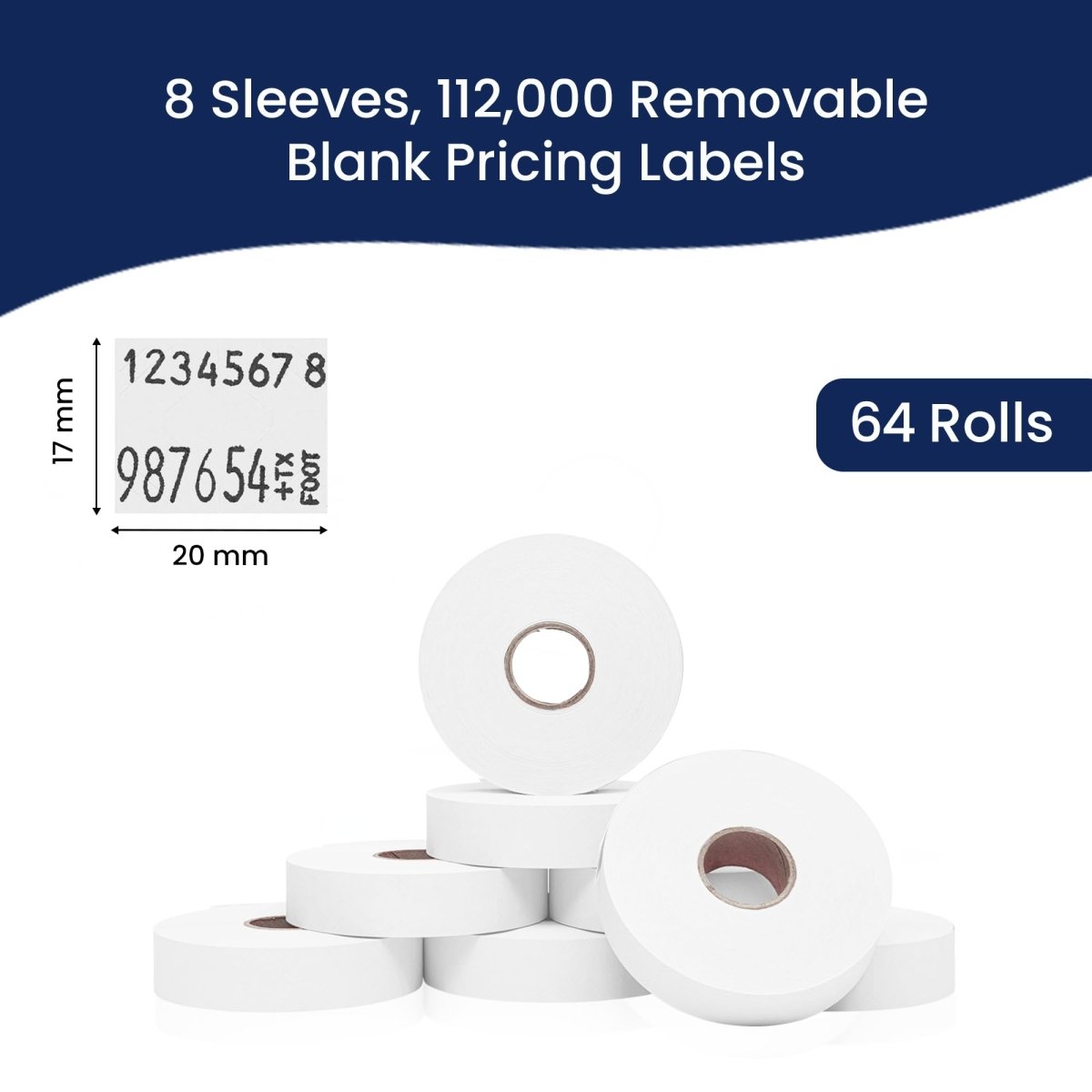 Perco Removable Price Labels for Monarch 1136 - Case of 8 Sleeves / 64 Rolls / 112000 Blank Pricing Labels