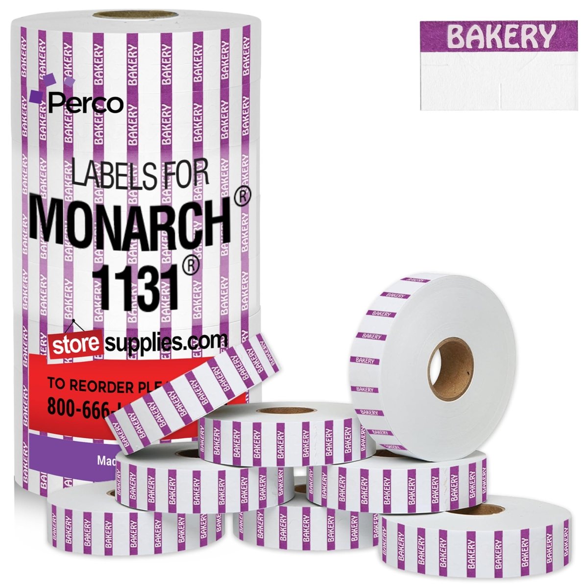 Perco Reverse Print Price Labels for Monarch 1131 - 1 Sleeve 1 Sleeve / 8 Rolls / 8000 Bakery Pricing Labels