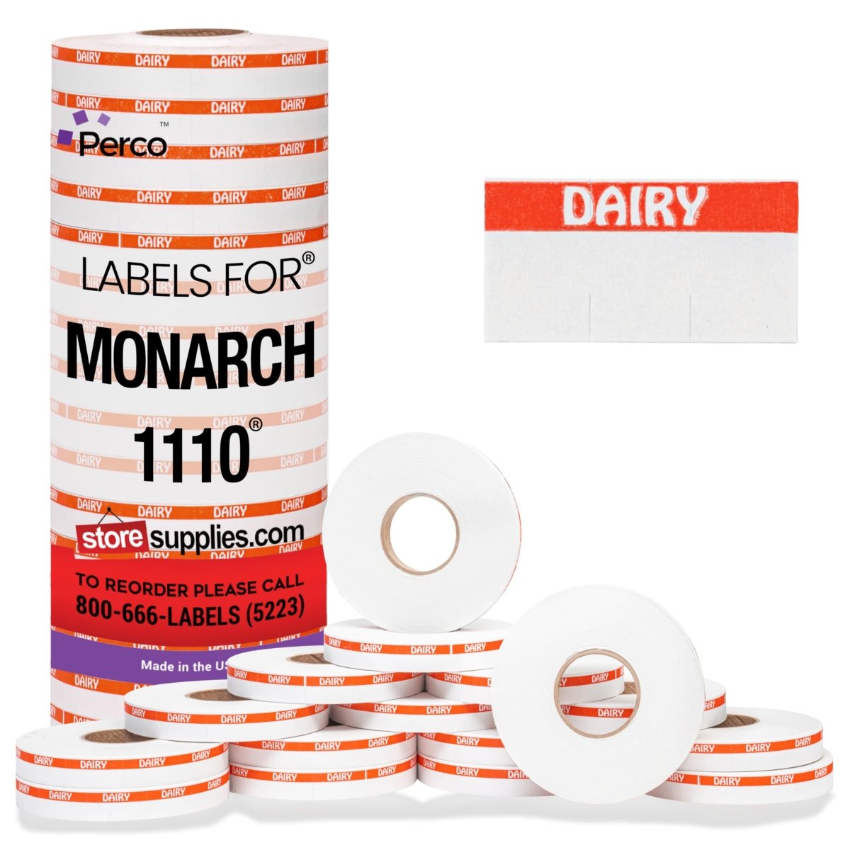 Perco Reverse Print Pricing Labels for Monarch 1110 - Dairy 1 Sleeve / 16 Rolls / 17000 Reverse Print Pricing Labels
