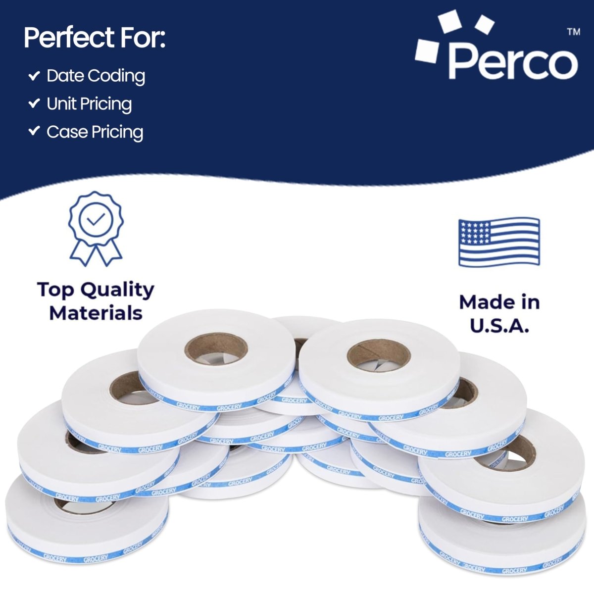 Perco Reverse Print Pricing Labels for Monarch 1110 - Grocery (Blue) 1 Sleeve / 16 Rolls / 17000 Reverse Print Pricing Labels
