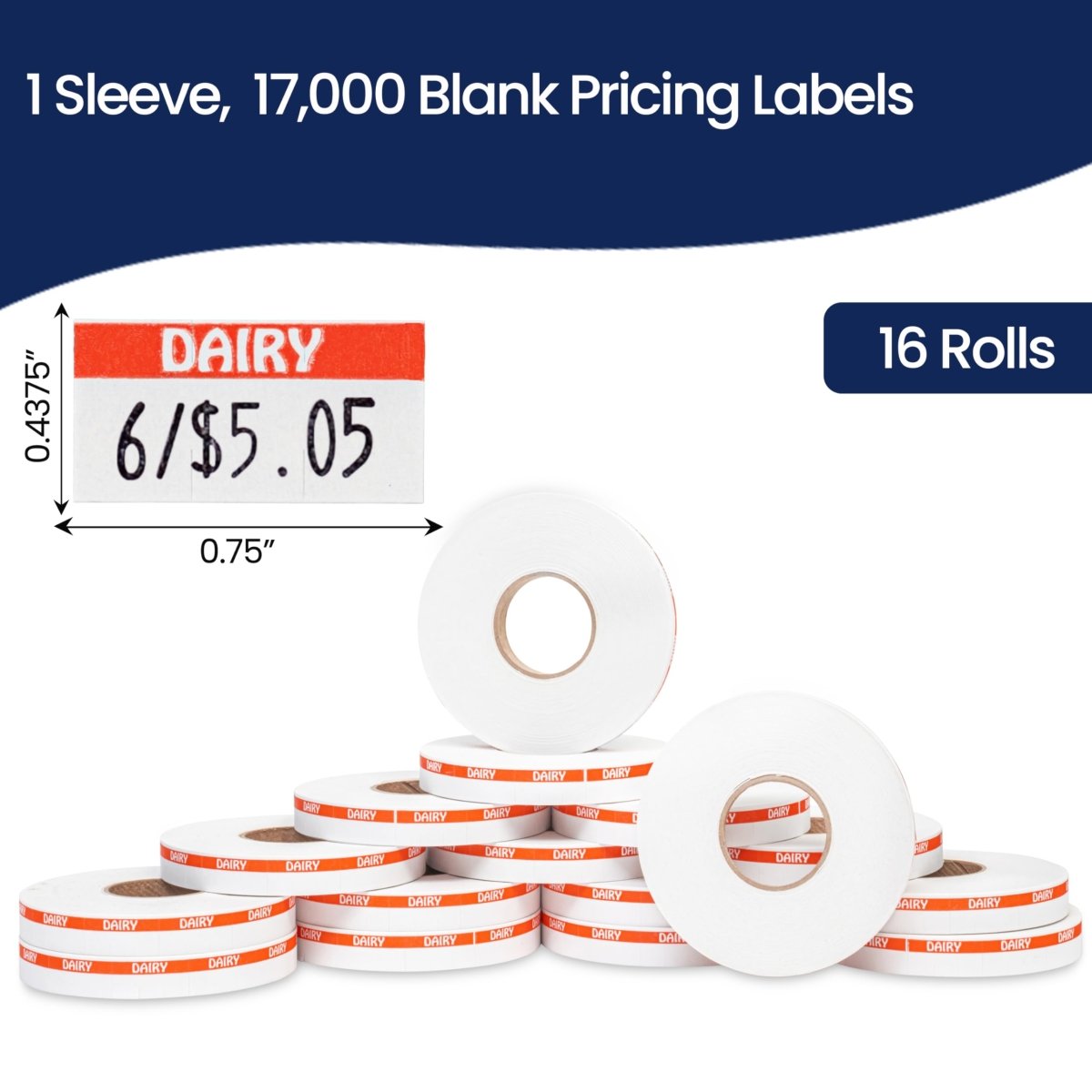 Perco Reverse Print Pricing Labels for Monarch 1110 - Dairy 1 Sleeve / 16 Rolls / 17000 Reverse Print Pricing Labels