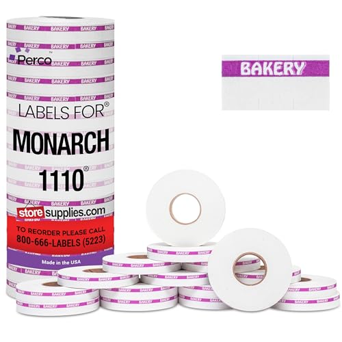 Perco Reverse Print Pricing Labels for Monarch 1110 - Bakery 1 Sleeve / 16 Rolls / 17000 Reverse Print Pricing Labels