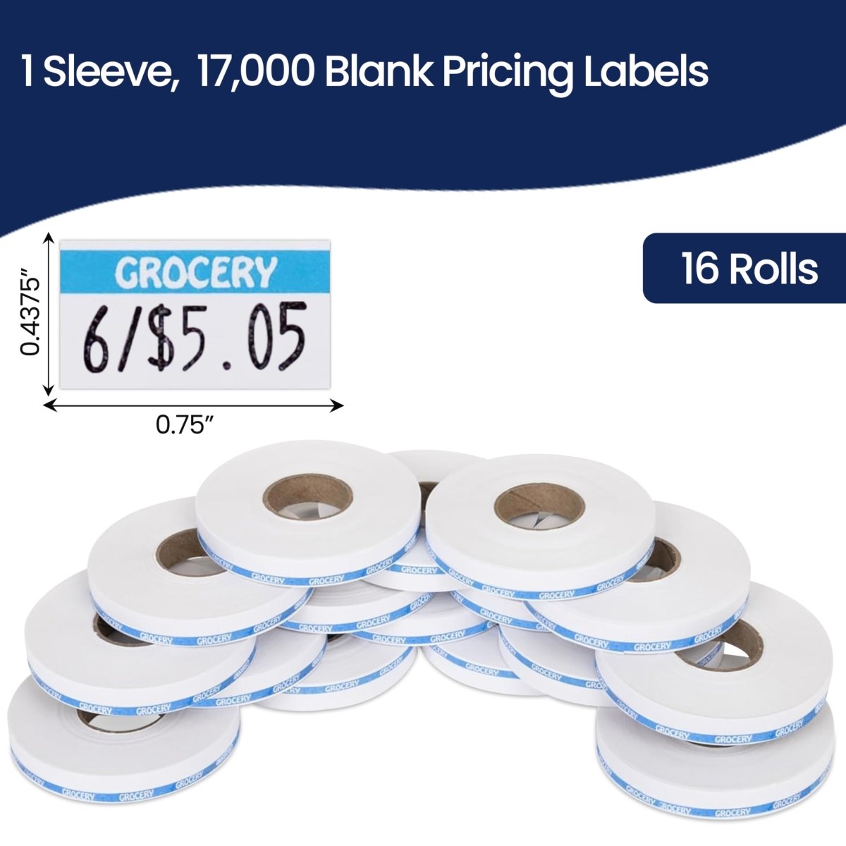 Perco Reverse Print Pricing Labels for Monarch 1110 - Grocery (Blue) 1 Sleeve / 16 Rolls / 17000 Reverse Print Pricing Labels