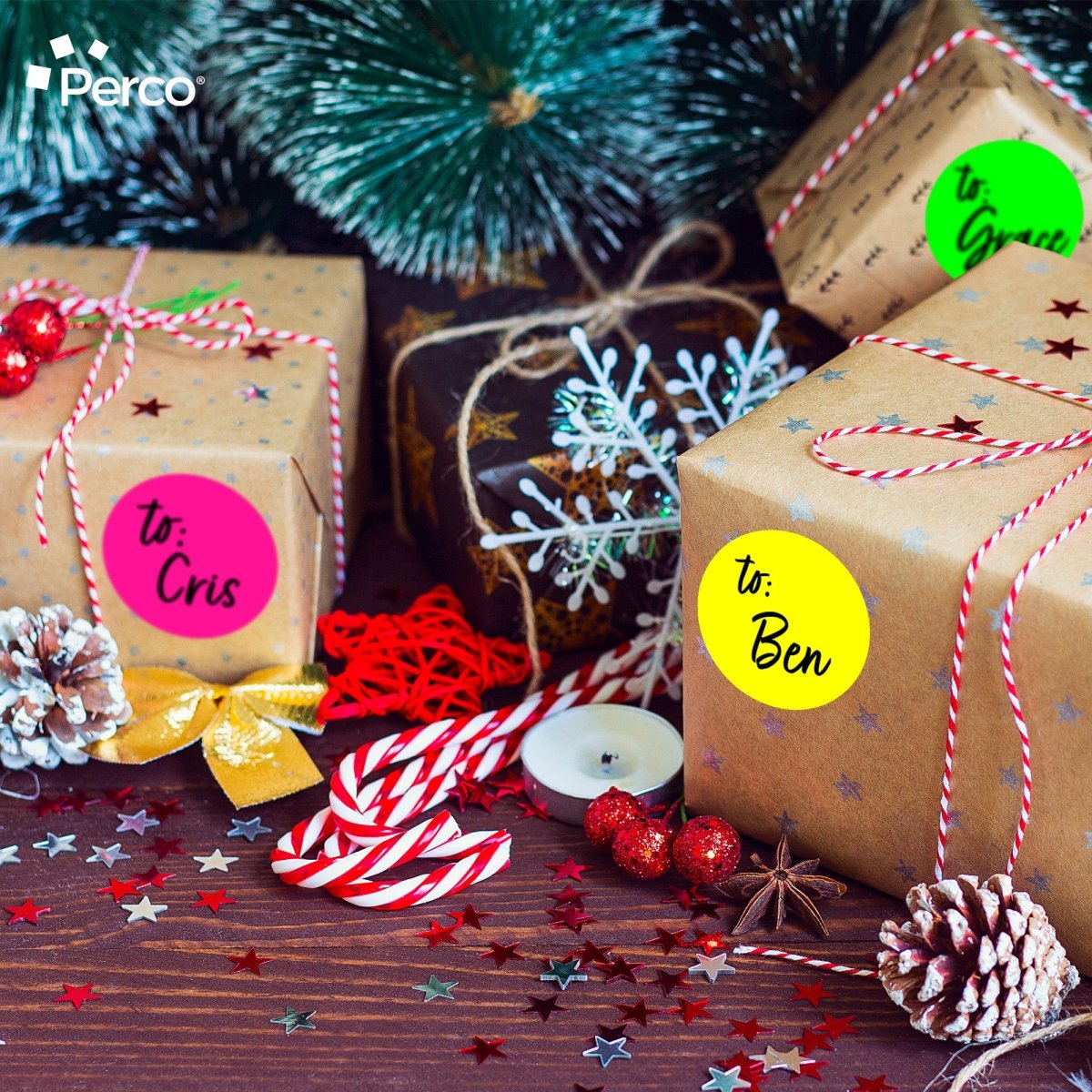 Perco Round Dot Sticker Labels - Permanent Adhesive, 0.5 to 4 Inch, 3 - Roll & 10 - Roll Packs - 3 Inch 10 Rolls