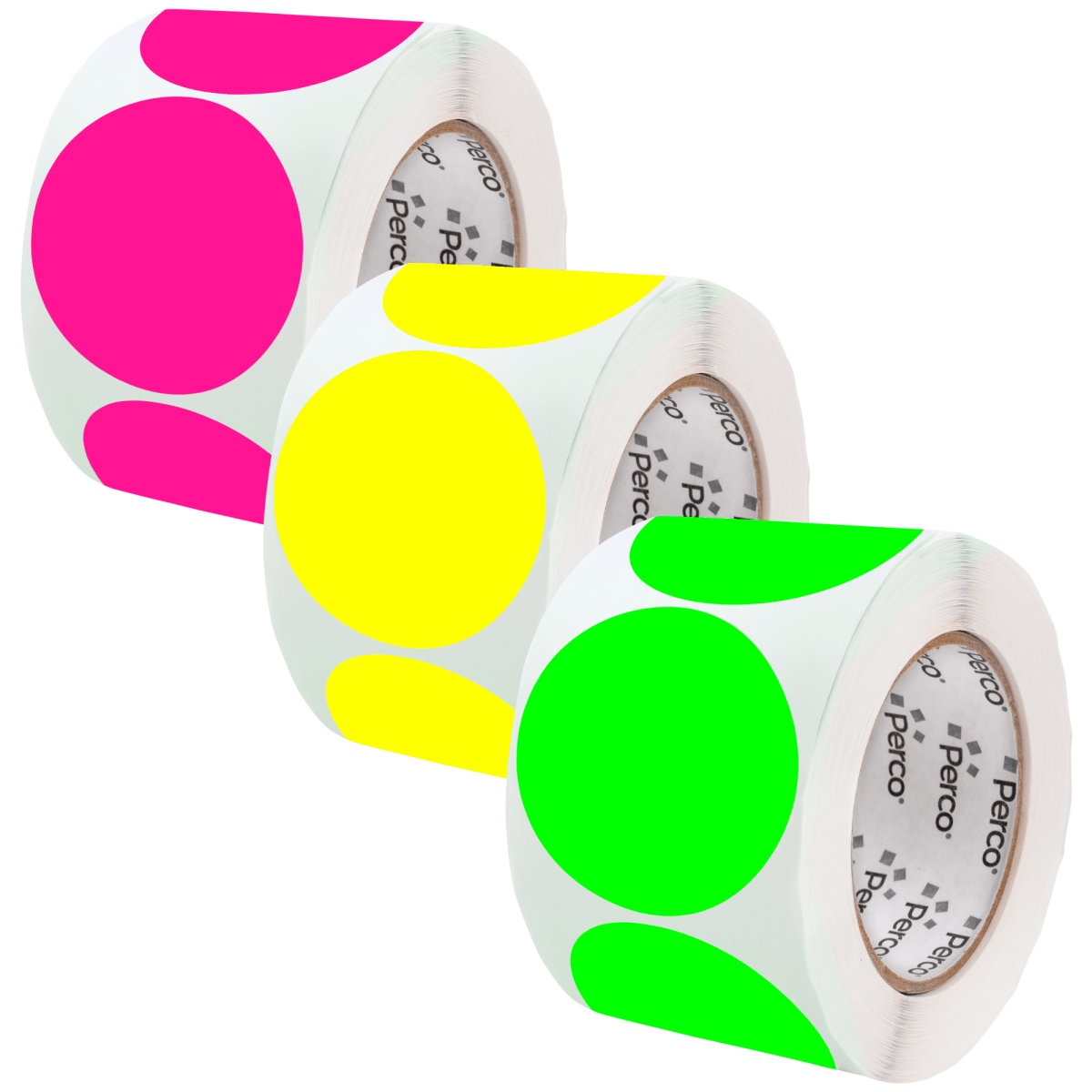 Perco Round Dot Sticker Labels - Permanent Adhesive, 0.5 to 4 Inch, 3 - Roll & 10 - Roll Packs - 4 Inch 3 Rolls