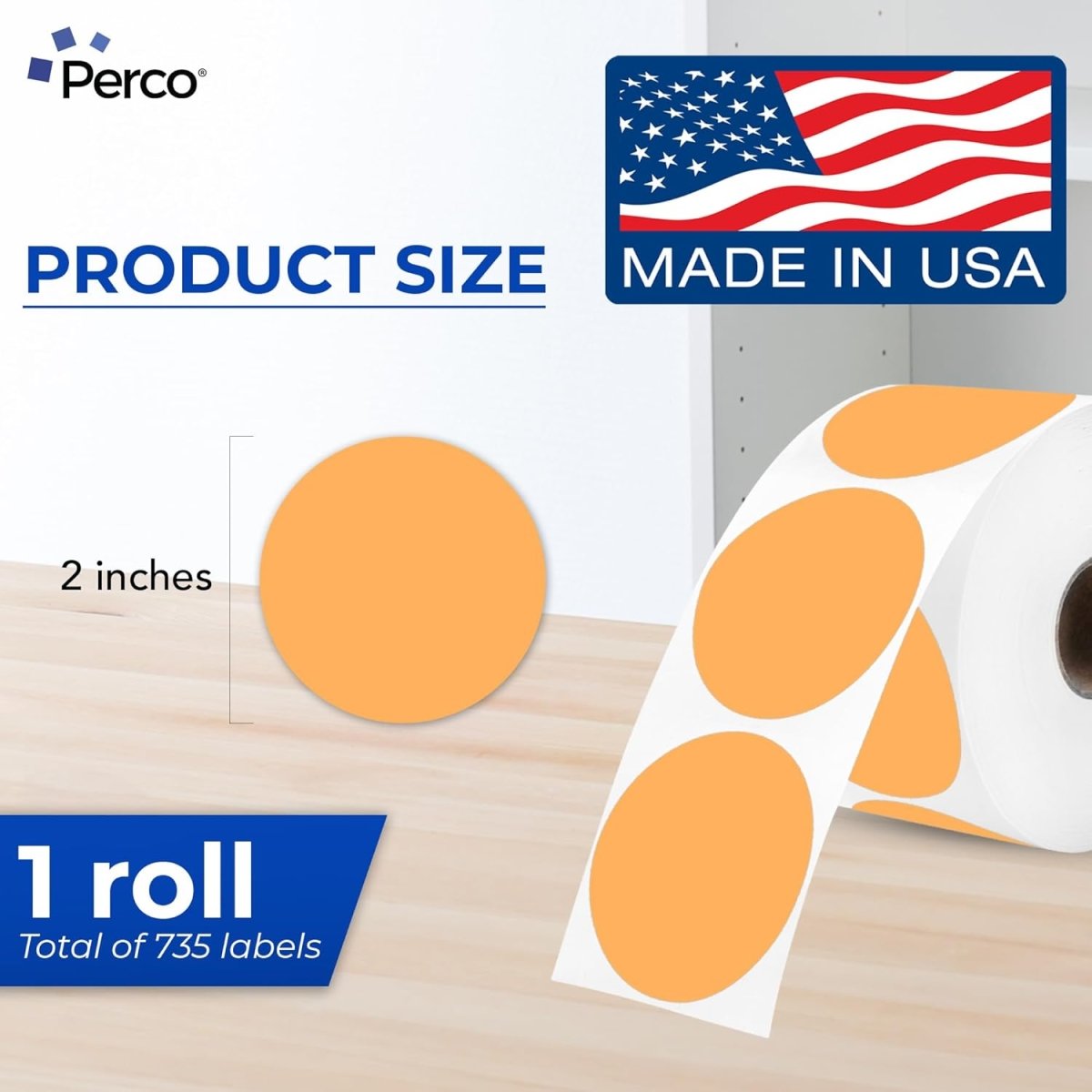 Perco Thermal Labels - Circle - Orange 2 inch - 735 Stickers