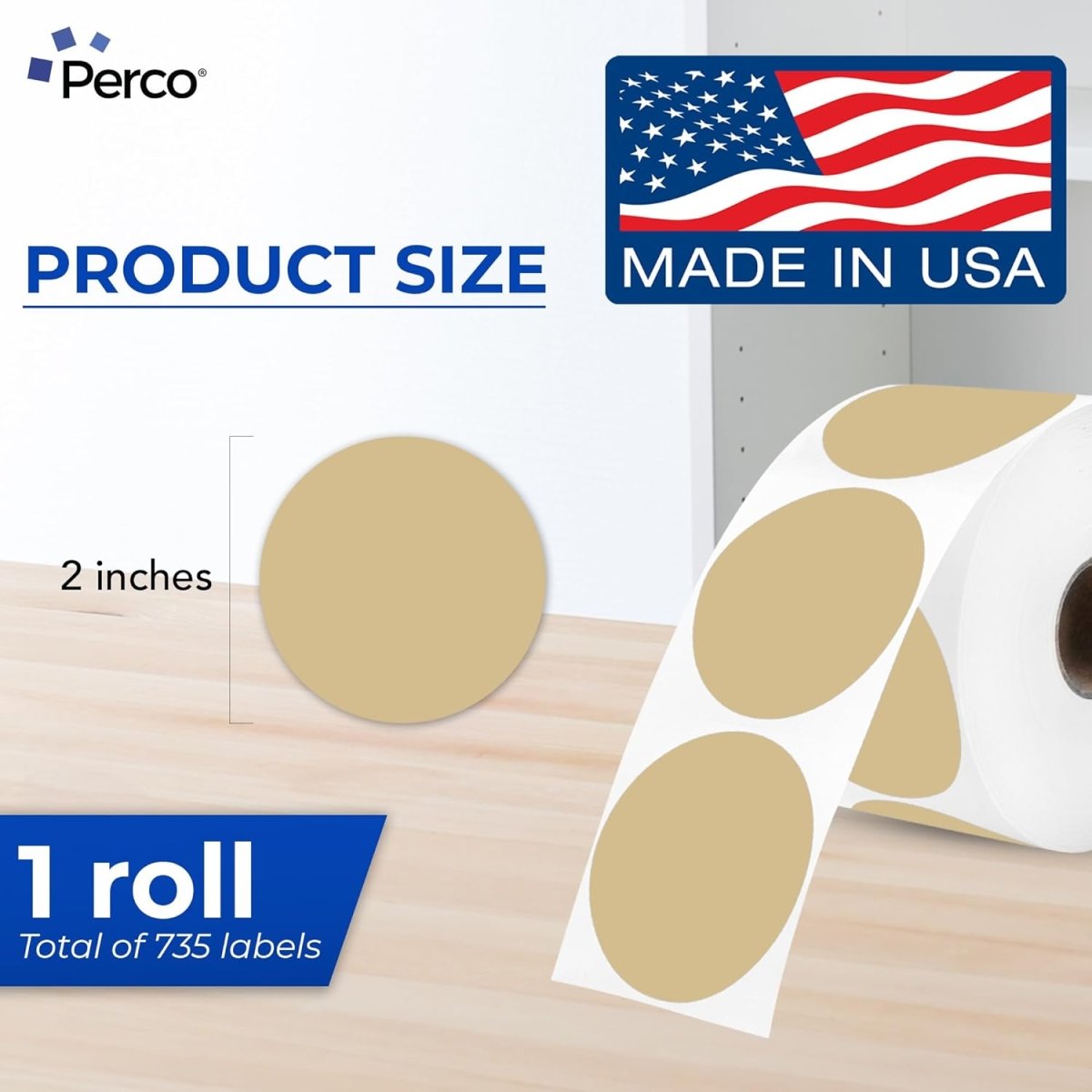 Perco Thermal Labels - Circle - Light Brown 2 inch - 735 Stickers