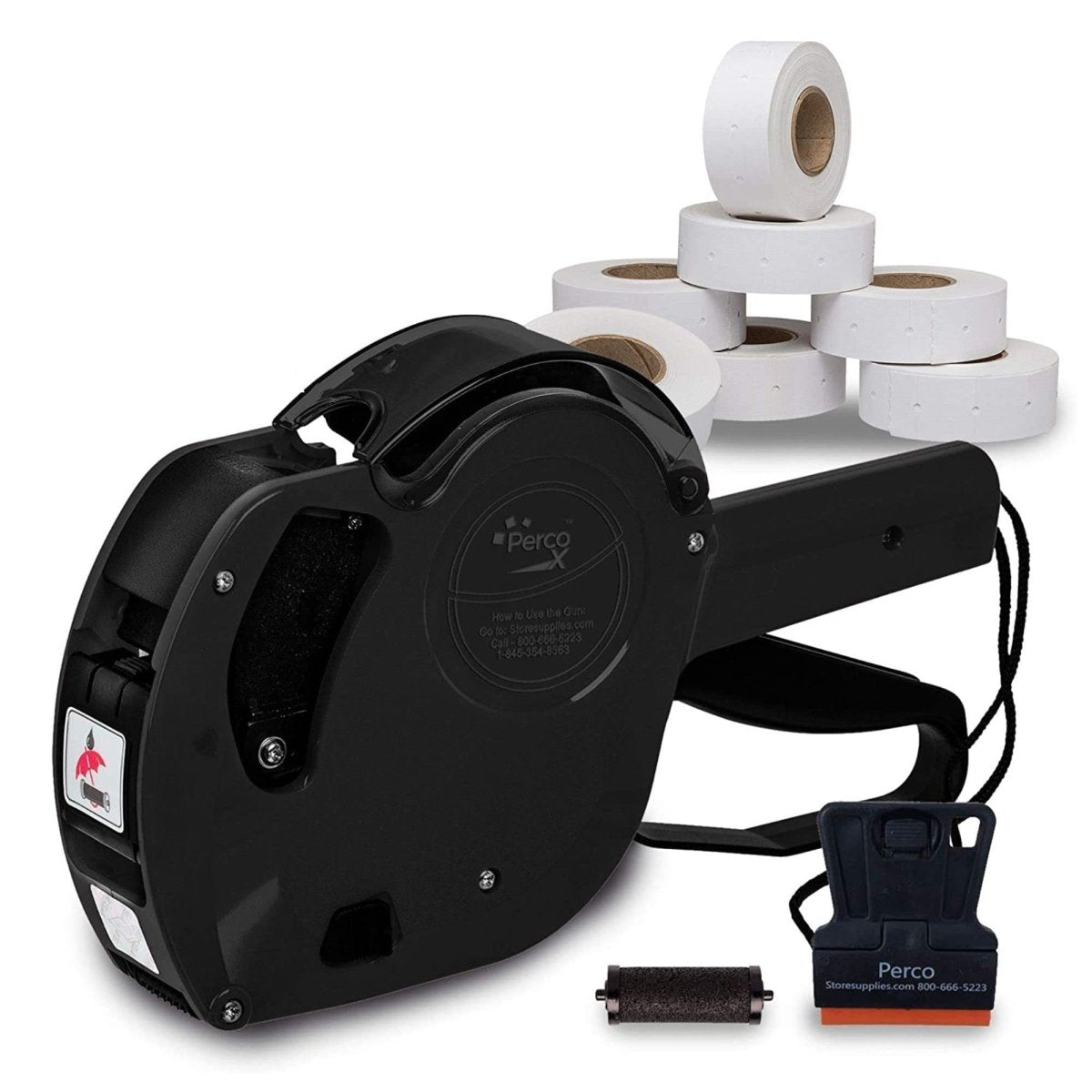 Perco X 1 Line Price and Date Gun with Labels Kits - Includes 9,000 Blank White Labels, 2 inkers and a scraper. - Store Supplies