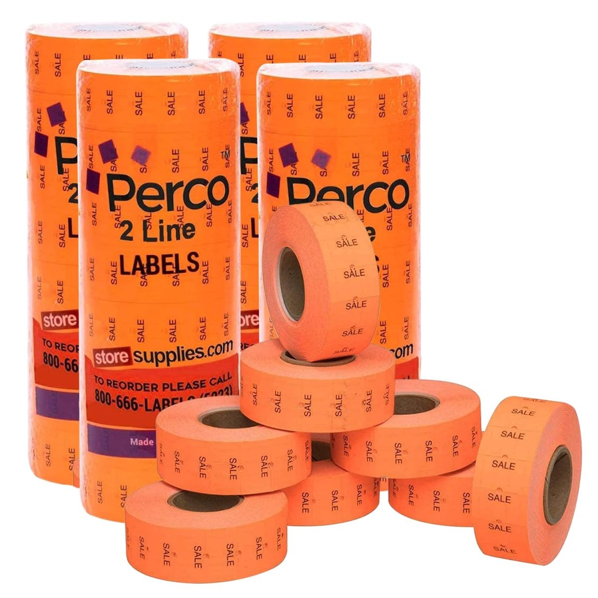 Perco Pro 2 Line Labels - Compatible with compatible_with_product_page | Color: Fluorescent Red Sale | Quantity: 4 Sleeves | Adhesive: global.AdhesiveType | SKU: PL-2L-LG-R-SALE-4SLV-U | - shop_