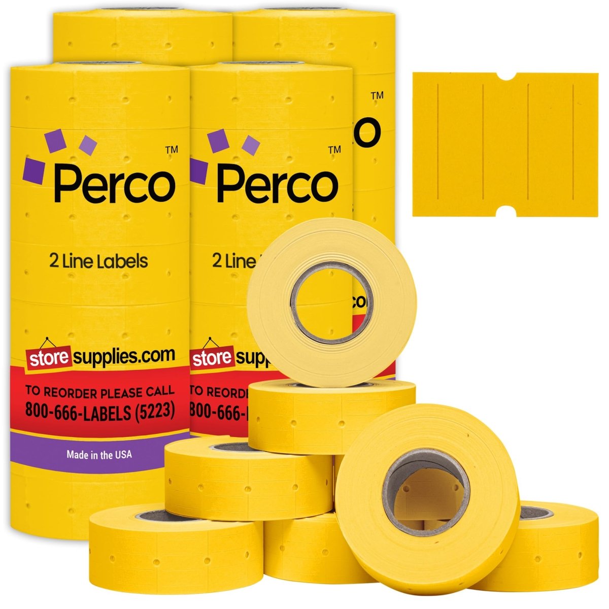 Perco Pro 2 Line Labels - Compatible with compatible_with_product_page | Color: Yellow | Quantity: 4 Sleeves | Adhesive: global.AdhesiveType | SKU: PL-2-LINE-LGY-4SLV-U | - shop_