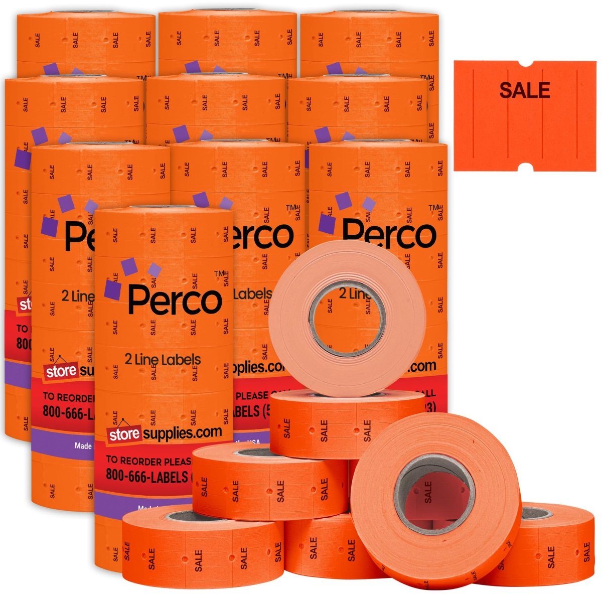 Perco Pro 2 Line Labels - Compatible with compatible_with_product_page | Color: Fluorescent Red Sale | Quantity: 10 Sleeves | Adhesive: global.AdhesiveType | SKU: PL-2L-LG-R-SALE-10SLV-U | - shop_