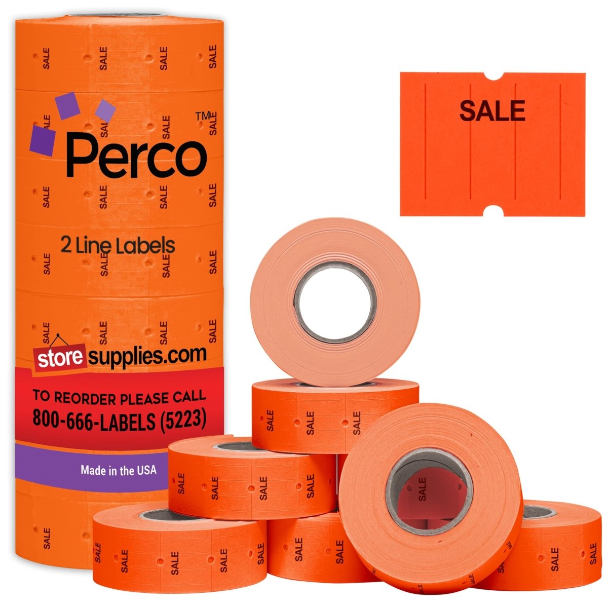 Perco Pro 2 Line Labels - Compatible with compatible_with_product_page | Color: Fluorescent Red Sale | Quantity: 1 Sleeve | Adhesive: global.AdhesiveType | SKU: PL-2L-LG-R-SALE-U | - shop_