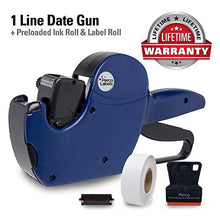 Perco Pro 1 Line Date Gun, 8 Digit 1 Line Date Label Gun Preloaded with Roll of 1000 White Labels, Preloaded Ink Roll