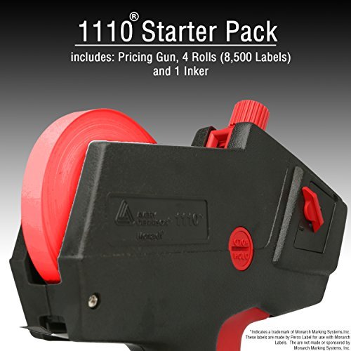 Monarch 1110 Pricing Gun with Labels Starter Kit: Includes Price Gun, 8,500 Fluorescent Red Pricing Labels and Preloaded Inker - Store Supplies