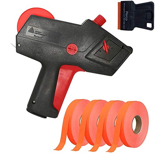 Monarch 1110 Pricing Gun with Labels Starter Kit: Includes Price Gun, 8,500 Fluorescent Red Pricing Labels and Preloaded Inker - Store Supplies