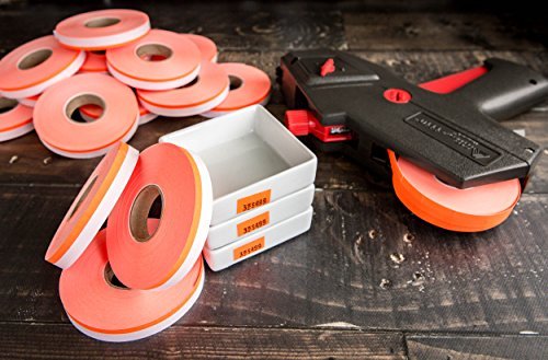 Monarch 1110 Pricing Gun with Labels Starter Kit: Includes Price Gun, 8,500 Fluorescent Red Pricing Labels and Preloaded Inker - Store Supplies
