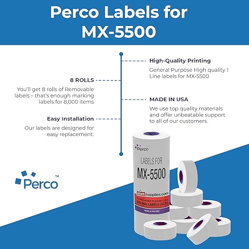 Perco Price Labels For MX - 5500, Towa GS Series & Halmark Model H - 1 Sleeve / 8 Rolls / 8000 Blank Pricing Labels