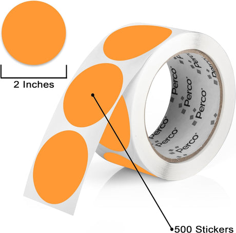 2 - Inch Round Circle Dot Sticker Labels with Strong and Permanent Adhesive - 500 Labels per Roll - Vibrant Colors - Store Supplies