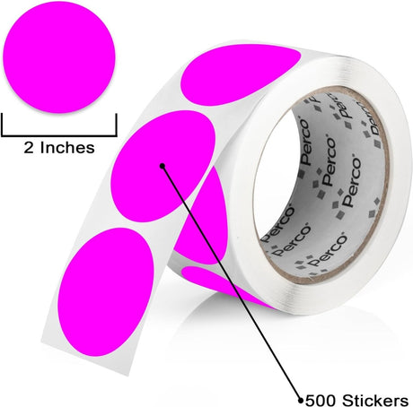 2 - Inch Round Circle Dot Sticker Labels with Strong and Permanent Adhesive - 500 Labels per Roll - Vibrant Colors - Store Supplies