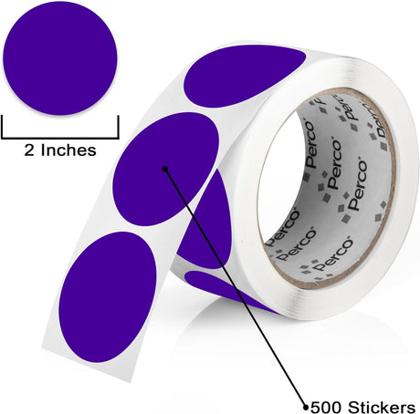 2 - Inch Round Circle Dot Sticker Labels with Strong and Permanent Adhesive - 500 Labels per Roll - Vibrant Colors - Store Supplies